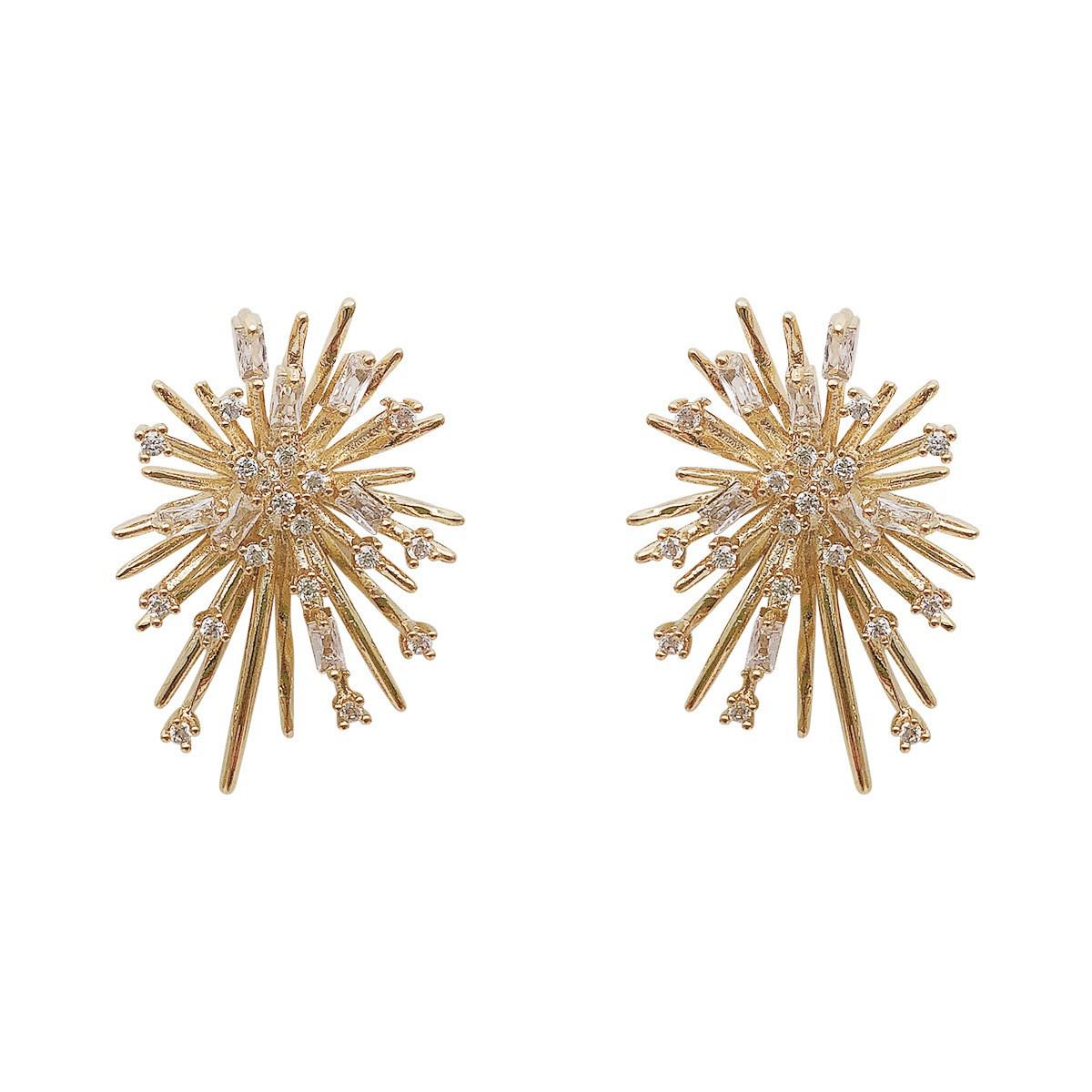 Exquisite 14K vergoldete Zirkonia Feuerwerk Ohrstecker mit 925 Silbernadeln - 2020 Trenddesign
