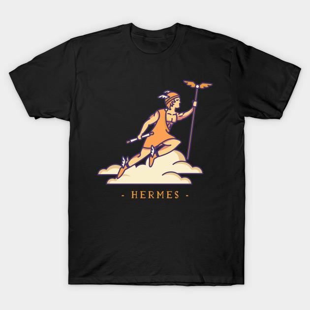 Asiatische Größe Herren Schwarzes T-Shirt mit Aufdruck Hermes Goldenes Siegel Kein Schnitt Hitzetransferdruck Baumwoll-T-Shirt L schwarz