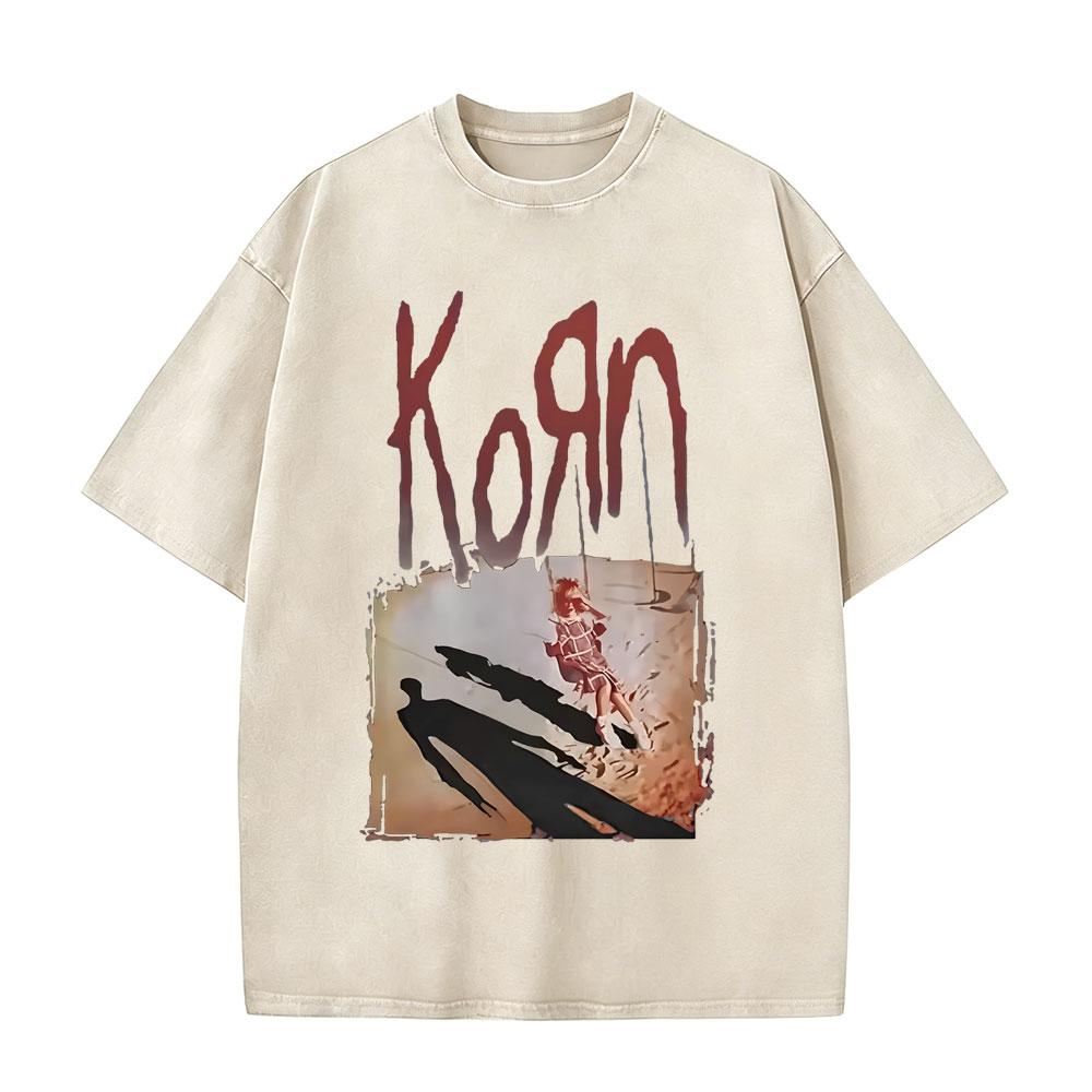 Gewaschenes Vintage Rockband Korn Issues Album Grafik T-Shirt Herren Damen Retro Alternative Metal T-Shirts Herren Oversized T-Shirts 2XL beige