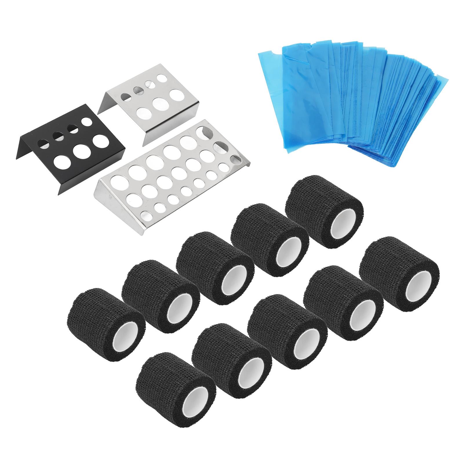 200 Stück Tattoo-Maschinenstift-Abdeckungen 3 Stück Tattoo-Farbe Becherhalter Farbgestell 10 Stück Tattoo-Stift Elastik