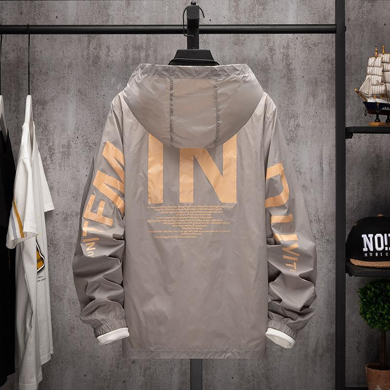 Sommer Windjacke Damen Mode Kapuze Reißverschluss Bomberjacke Streetwear Oberbekleidung XXXL grau