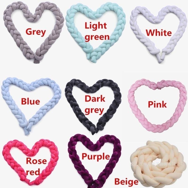 Super dickes und weiches Babybett-Gewebe, farbiges Streifenknoten-Kissen, Baby-Bettwäsche, Zuhause, dekoratives geflochtenes Bettnestchen, Baby-Schlafschutzkissen 2.5m rosa/rose rot