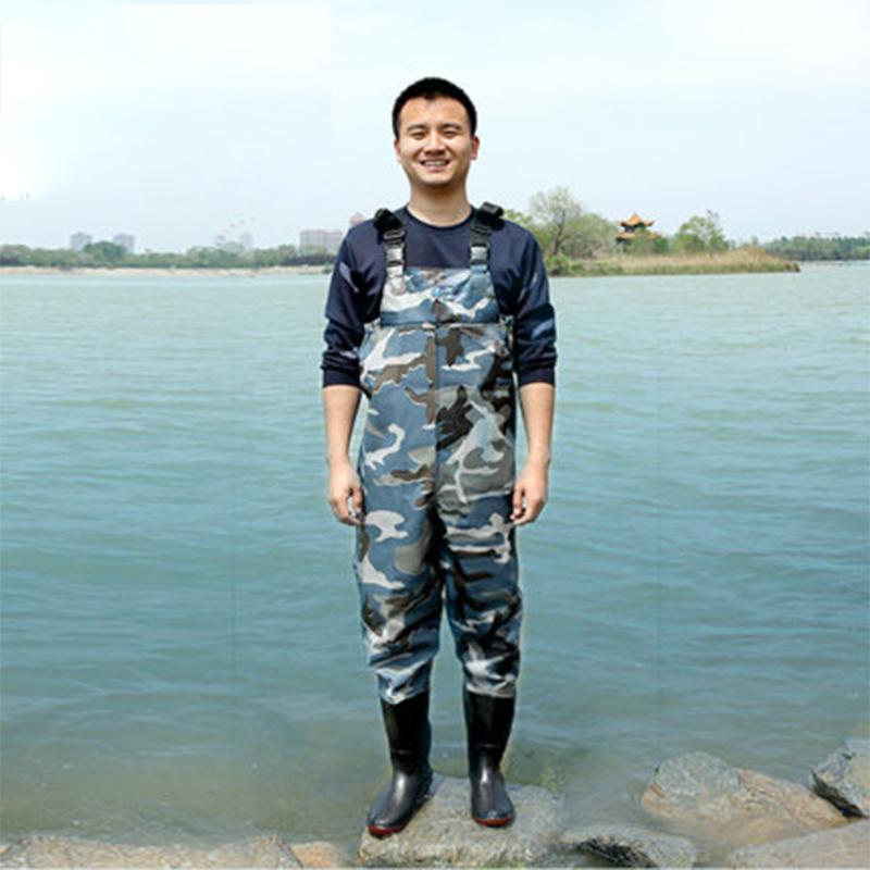 Angeln Wathosen Wathosen Kleidung Tragbare Brust Overalls männer Wasserdichte Kleidung Atmungsaktive Strumpf Fuß 46 camouflage