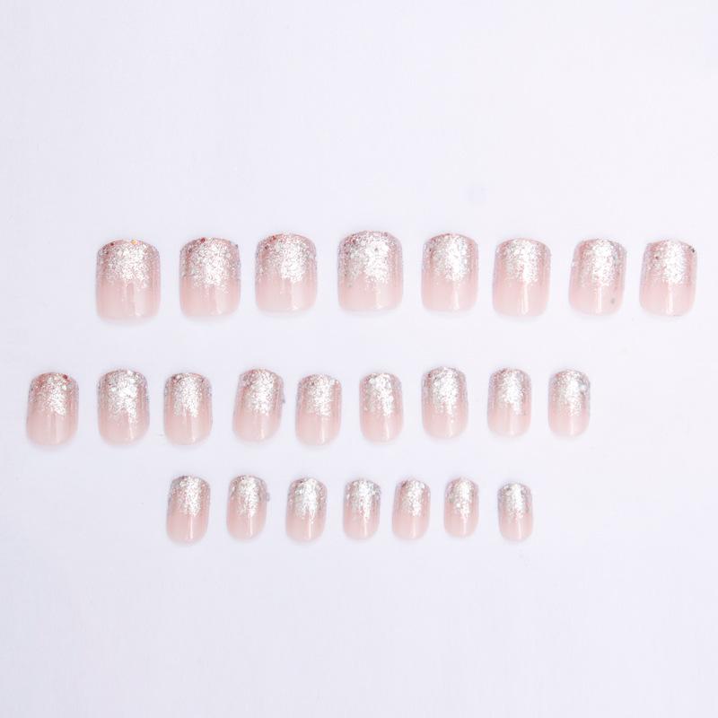 24 stücke Fleisch-farbige Nagel Platte Silber Kopf Quadratischen Kurzen Imitation Nagel Französisch Gefälschte Nagel Tipps 24pcs