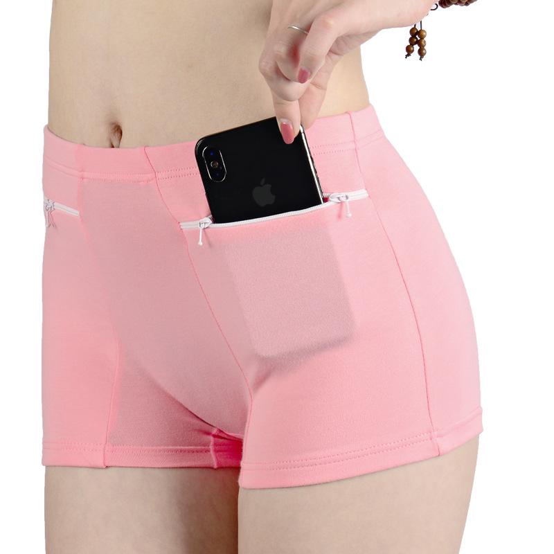 Frauen Baumwolle Höschen Hohe Taille Slips Taschen Reißverschluss Unterwäsche Plus Größe Unterhosen Einfache Ältere Weibliche Sicherheit Shorts Hosen Hosen-shorts Bikinis XL hellrosa