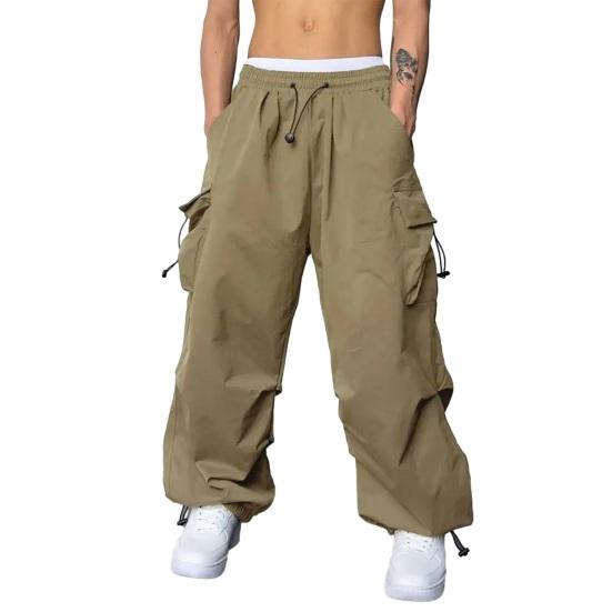 Herren Baggy Cargo-Hosen Unifarben Fallschirmhosen Lockerer Schnitt Jogginghosen mit Seitentaschen für Streetwear Outdoor-Sport XL khaki
