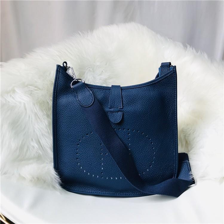 Neue Mode Oberleder Rindsleder Hohl Perforiert Mode Lässig Damen Tasche Ein Schulter Crossbody Damen Tasche Mini 17cm königsblau
