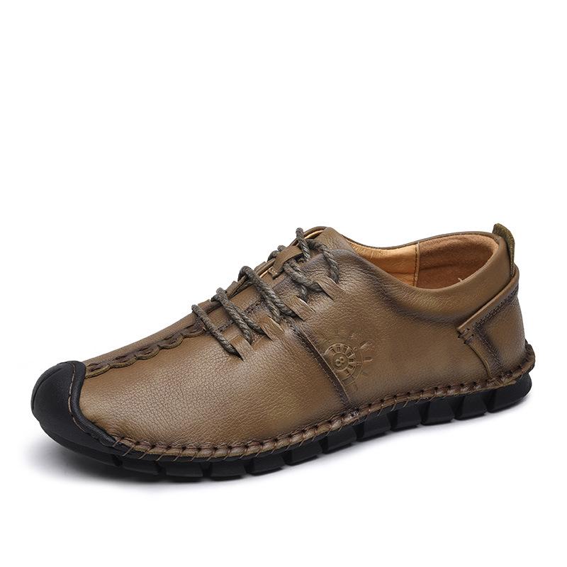 Herbst und Winter Neue Herrenschuhe Schnürschuhe Arbeitsschuhe Atmungsaktiv Echtes Leder Britischer Trend Lässige Low-Top Herrenschuhe 44 brown