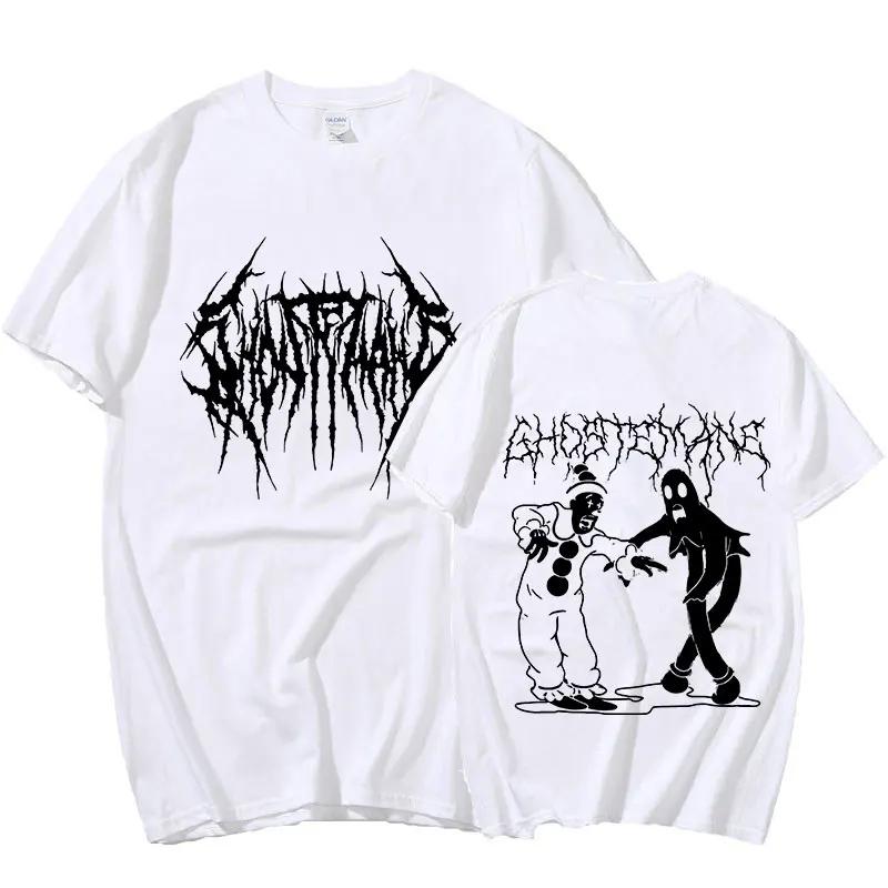 Ghostemane T-Shirt mit doppelseitigem Druck, für Herren und Damen, 100 % Baumwolle, modisch, Hip Hop, Metal, Gothic, Rock, T-Shirt, übergroß, lose Streetwear L weiß