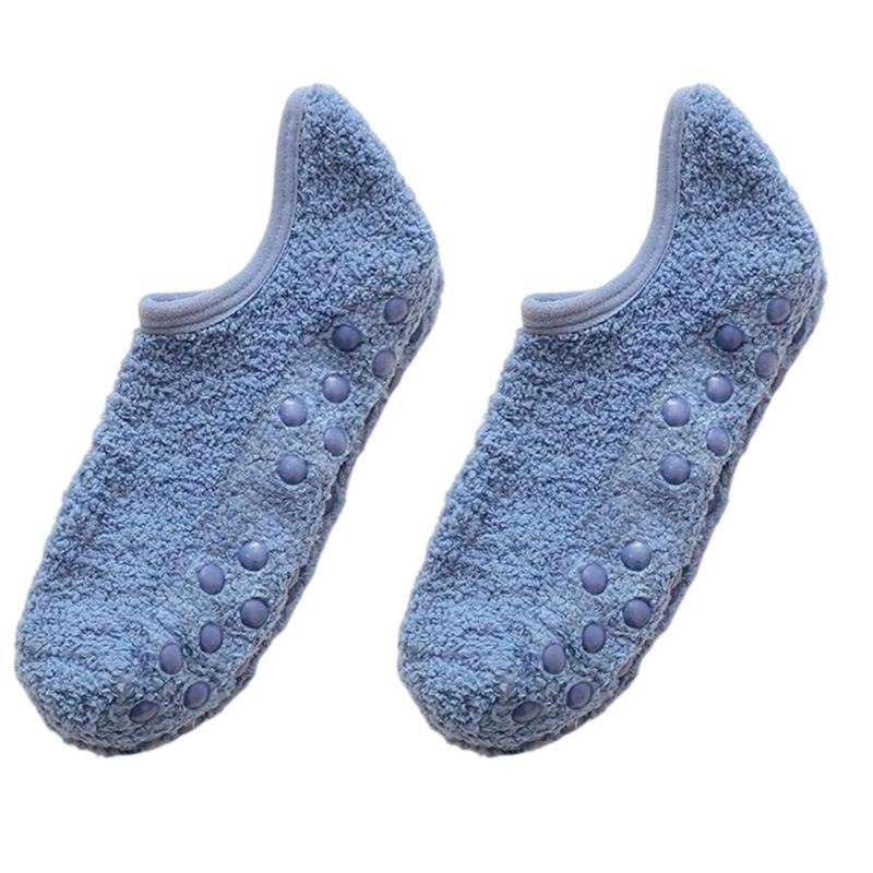 Plüsch-Pantoffelsocken für Damen, Anti-Rutsch-Socken mit Noppen, Flauschige Socken mit Grip, Krankenhaussocken, Weiche Heim-Schlaf-Socken, Geschenk dunkelblaue