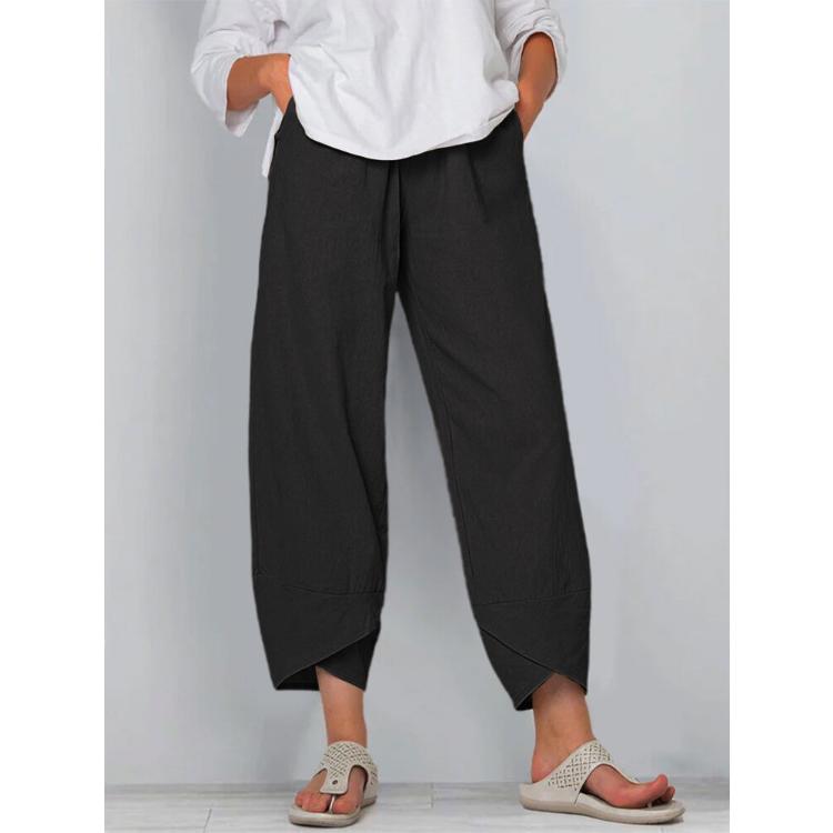 Sommer Damen Elastische Taille Hose Baumwolle Locker Lässige Hose XXXXL schwarz