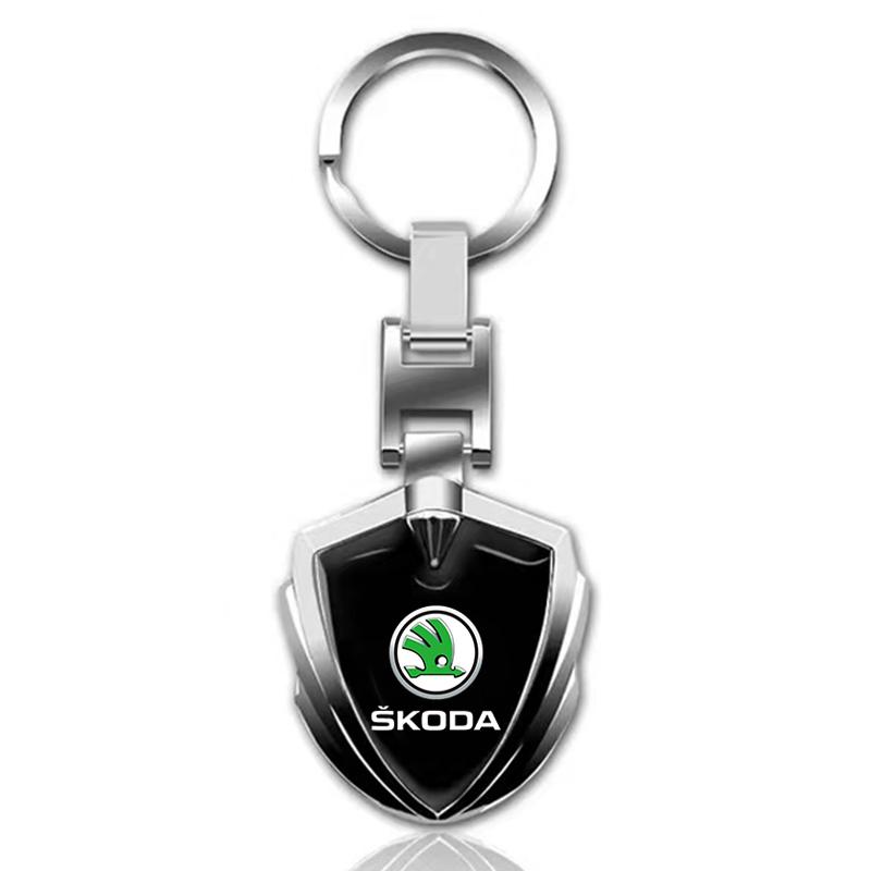 3D Metall Auto Schlüsselanhänger Schlüsselanhänger Ring Schlüsselhalter Styling Autozubehör oder Skoda Octavia Superb Rapid Kodiaq Karoq Fabia Kamiq Roomster Citigo schwarz
