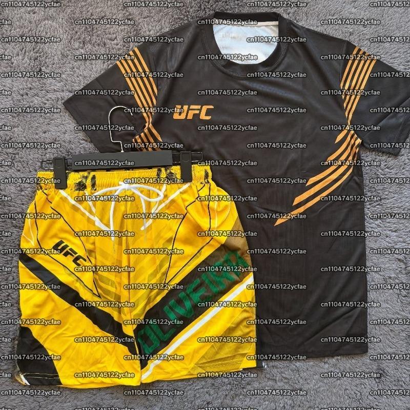 Khamzat Chimaev Herren MMA Boxen Kampf Sportbekleidungsset Atmungsaktives T-Shirt und Shorts für Ringen Laufen Schweißabsorption XS yellow