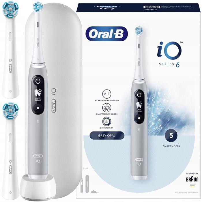 Zahnbürstenhalter Oral-B iO Series 6 grau opal + 2 Hauptteile Oral-B iO ULTIMATE CLEAN White grau
