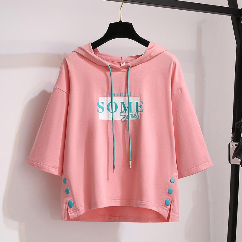 Sommer Neue Sonnenschutz Mit Kapuze Kurzen ärmeln T-shirt Student Koreanischen Stil Kleidung Lose Top frauen Kleidung M rosa