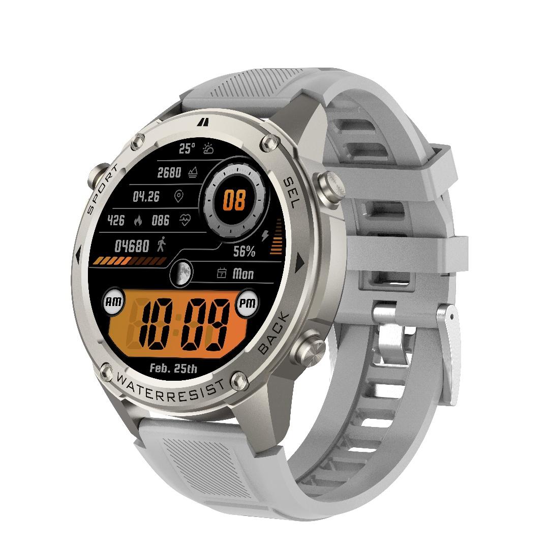 Rainbuvvy DM56 GPS-Smartwatch, 5 ATM wasserdicht, 170+ Sportmodi, 1,43 Zoll AMOLED HD-Display, BLE 5.3 Touchscreen, Smartwatch-Unterstützung, Kompass, AGPS silber