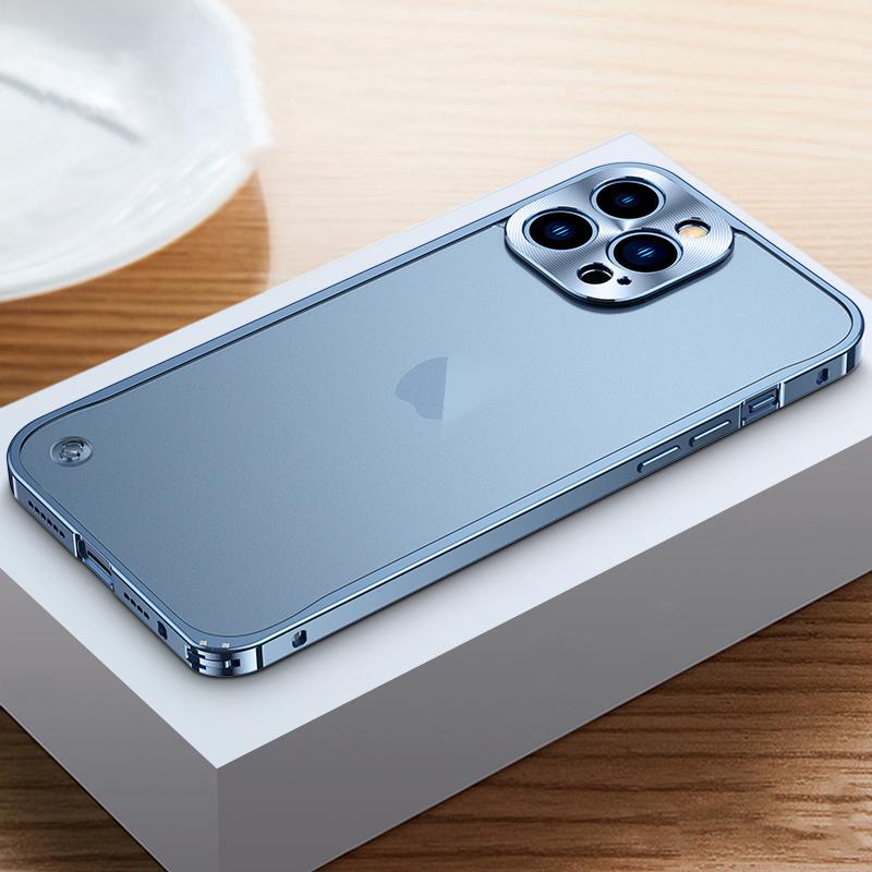 Metallrahmen-Telefonhülle für iPhone 11 12 13 14 15 16 Pro Max Aluminiumlegierung Vollobjektivschutzabdeckung für iPhone 13 Mini Überzug aus Metallrückseite For iPhone 14 Plus blau