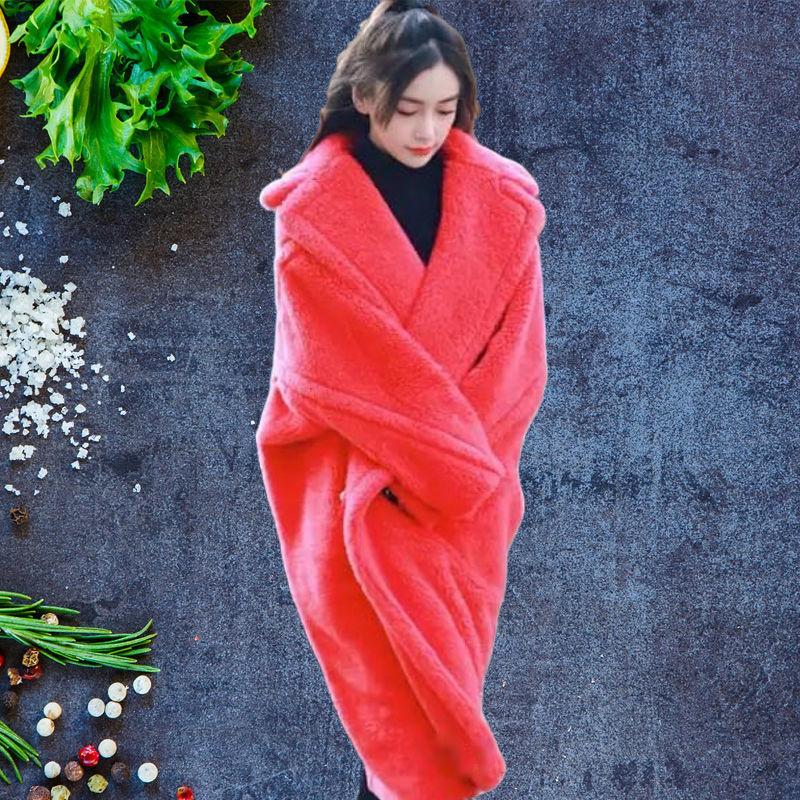 Lange Teddybär Jacke Mantel Frauen Winter Dicke Warme Übergroße Klobige Oberbekleidung Mantel Frauen Faux Lammwolle Pelz Mäntel L orange