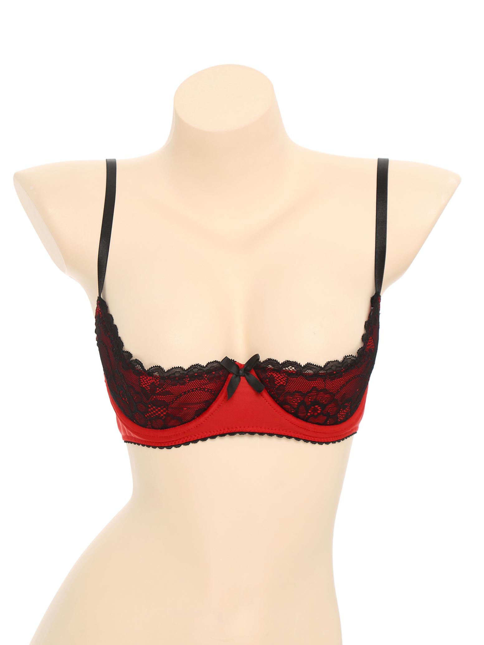 Frauen Plus Größe Spitze Trim Bügel 1/4 Tasse Vorne Offen BH Top Push-Up Regal Balconette Büstenhalter Korsett Unterwäsche 5XL rot