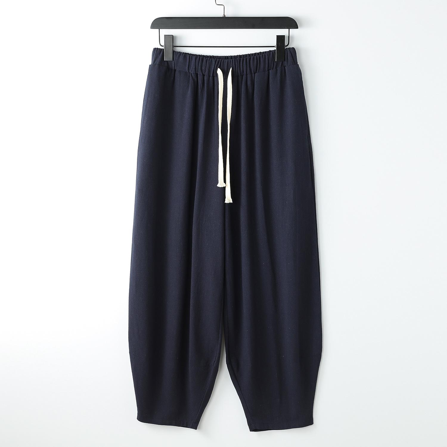 Hosen Große Größe Sommer Männer Baumwolle Hohe Große Größen Breite Bein Leinen Hose Übergroße Jogger Hosen Männlich Plus größe Lose Hosen Männer 9XL dunkelblaue