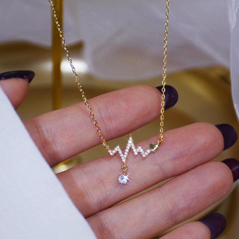 14k Echter Goldschmuck Mode Signal Fluktuation Form Halskette Mikro Inlay Damen Choker Koyle Schmuck Anhänger Choker Dz931 brown
