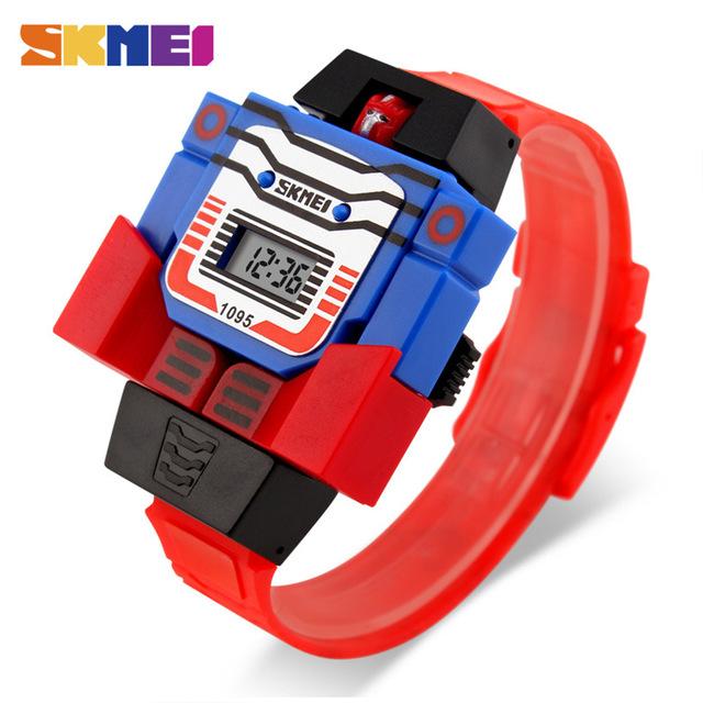 SKMEI 1095 LED-Digitaluhren, modische Kinder-Kreativ-Cartoon-Roboter, PU-Armband, lässige Armbanduhren rot