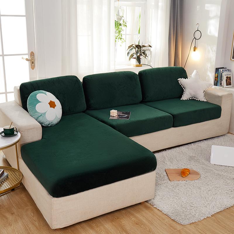 Plüschsofa-Sitzbezug für Wohnzimmer, samtig, elastische Eckcouch, 1/2/3/4-Sitzer, solide Schonbezüge, Möbelschutz Plus XXL(chaise longue) grün