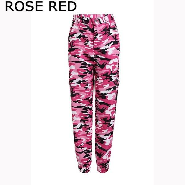 Damen High Waist Slim Cargo Camouflage Hose Plus Size Lose Hip Hop Hose Outdoor Sport Jogging Hose S-3XL 3XL rose rot