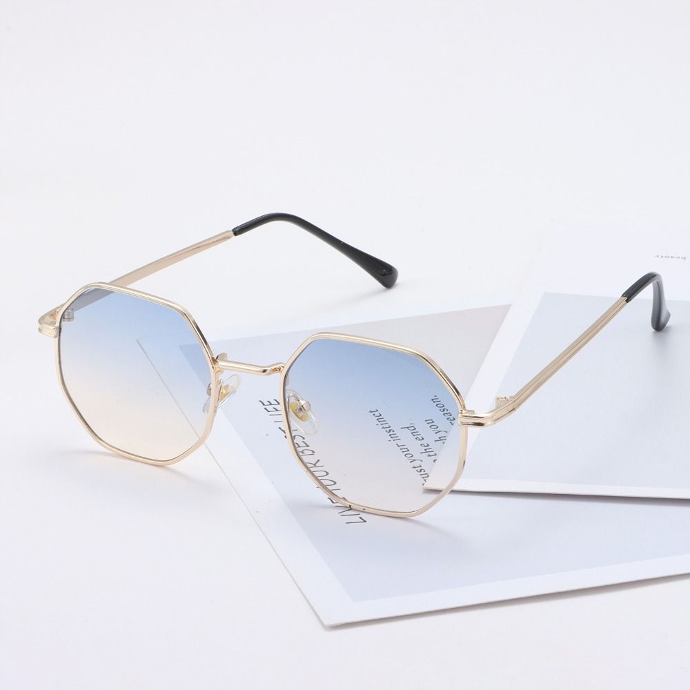Modische Kleine Metallrahmen Polygon Sonnenbrillen Shades Sechseck Sonnenbrillen für Damen Herren Sonnenbrillen Gold-Blue yellow
