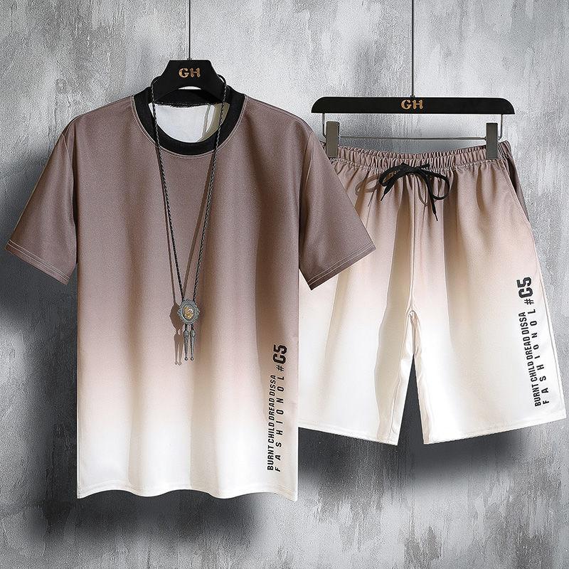 Harajuku Hip Hop Sommer Herren-Trainingsanzug, 2-teiliges Set, dünn, weich, atmungsaktiv, Jogginganzug, männlich, kurzärmeliges T-Shirt und Shorts-Sets XXXL