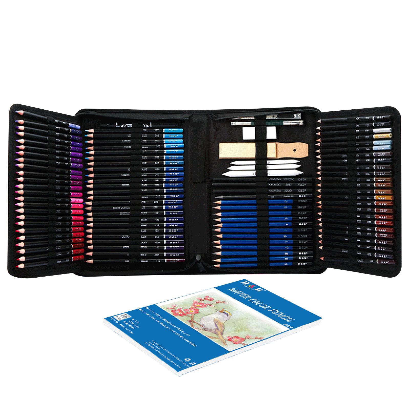 H&B 145-teiliges professionelles Öl-Buntstift- und Skizzen-Set, Kohle-Graphit-Radiergummi 145pcs Art Set