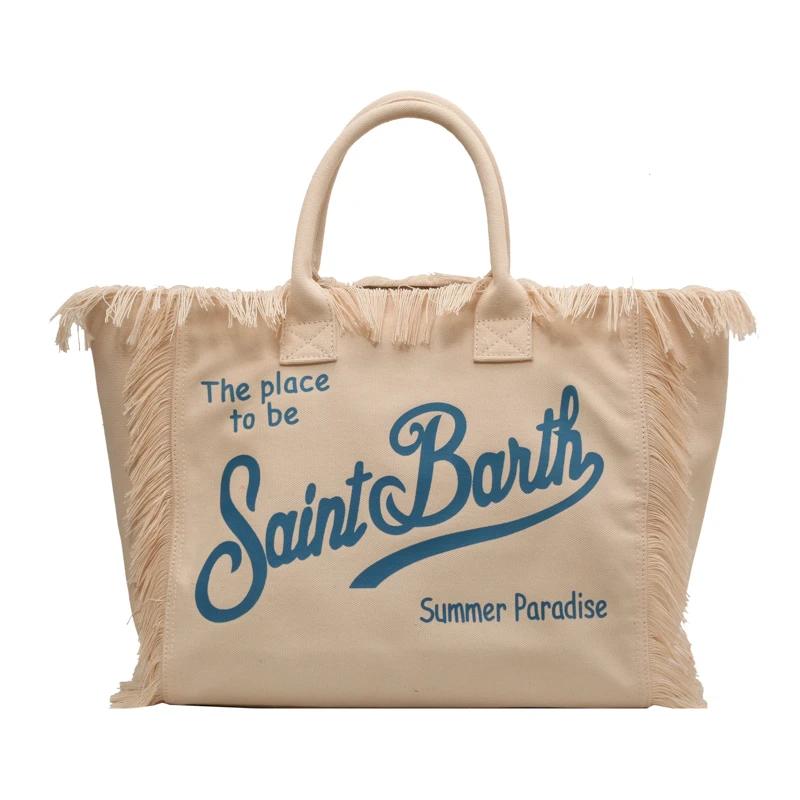 Hochwertige Handtaschen mit Buchstabenquaste für Damen, heißer Verkauf, Canvas, einfarbig, gespleißte Tasche, große Kapazität, modische Umhängetaschen beige