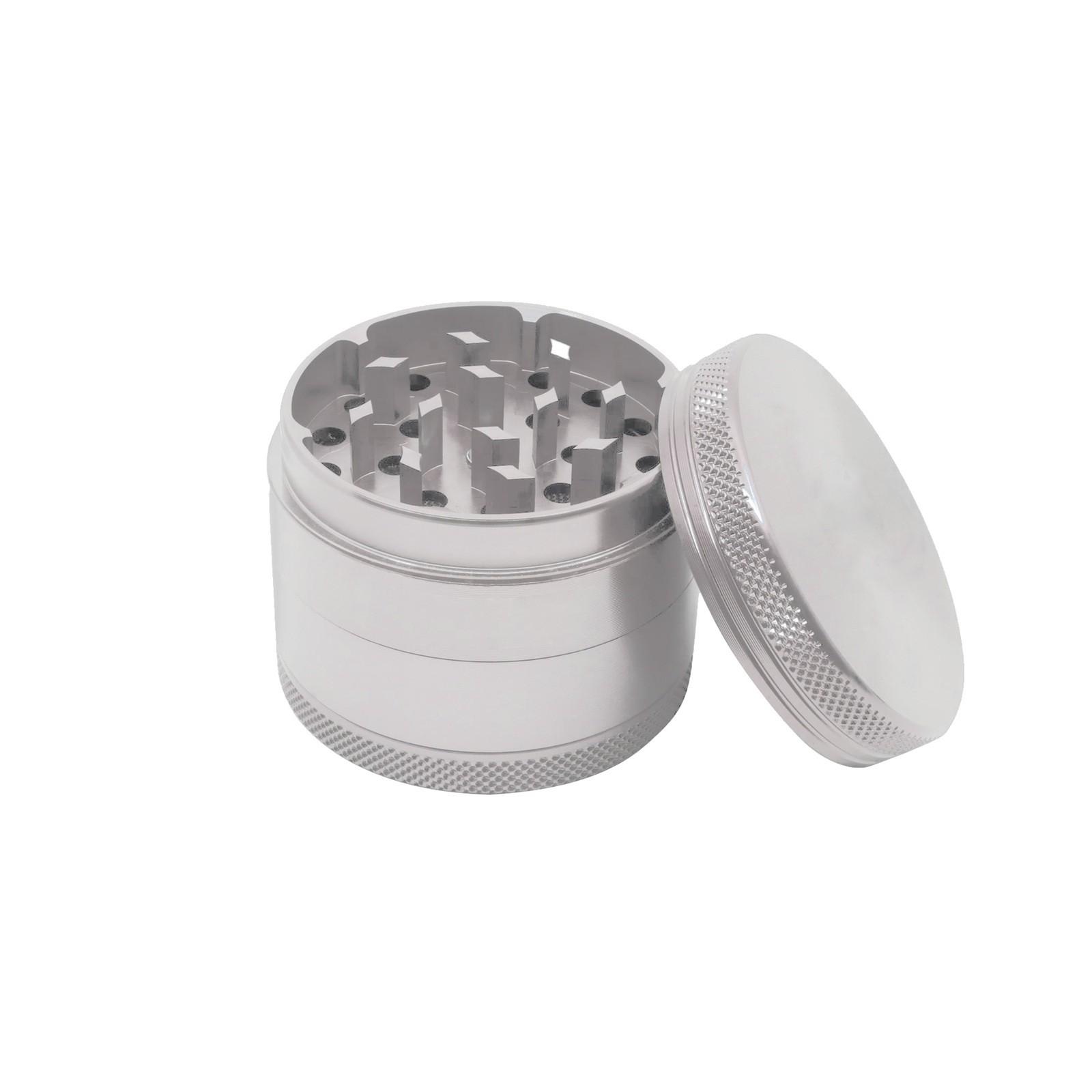 Aluminium Grinder, 4-teiliges Kräuter Grinder, Crusher Set für getrocknete Kräuter, Blumen, Gewürze mit Fach und Schaber One Size silber