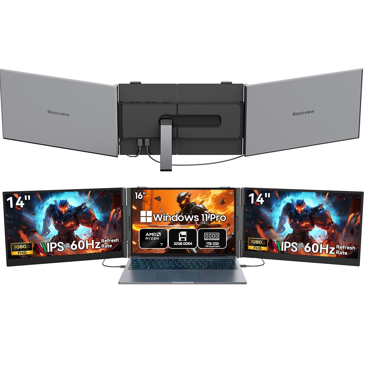 Blackview DCM6 14 Zoll Dual-Screen-Monitor Laptop-Bildschirmerweiterung USB-C FHD 1080P Tragbarer Monitor IPS 60Hz Externer Monitor with GamiBook8（32+1TB) schwarz