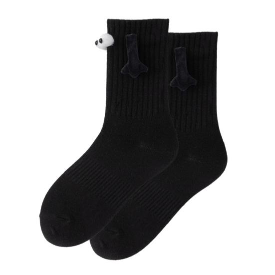 1 Paar verbindende Paar-Socken, magnetische Saugkraft, 3D-Puppen-Paar-Socken, Paar-Händchenhalten, lustige Socken, mittlere Röhre, süße Socken, lustige Geschenke für Damen und Herren 1 Pair schwarz
