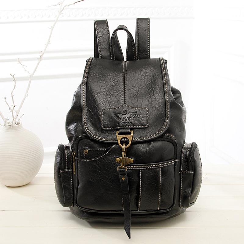 Vintage Retro Damen Rucksack für Mädchen im Teenageralter Schultaschen Große Rucksäcke mit Kordelzug Hochwertige braune Tasche aus PU-Leder