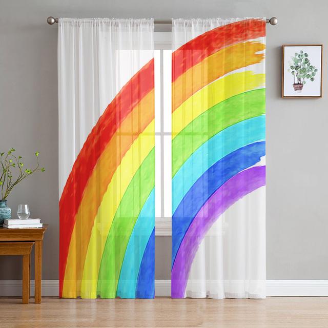 Regenbogen Vintage Holzmaserung Tüll Vorhänge für Schlafzimmer Fenster Vorhang Luxus Cafe Hotel Dekor Hause Wohnzimmer Sheer Vorhänge 1 PCS W100XH250cm