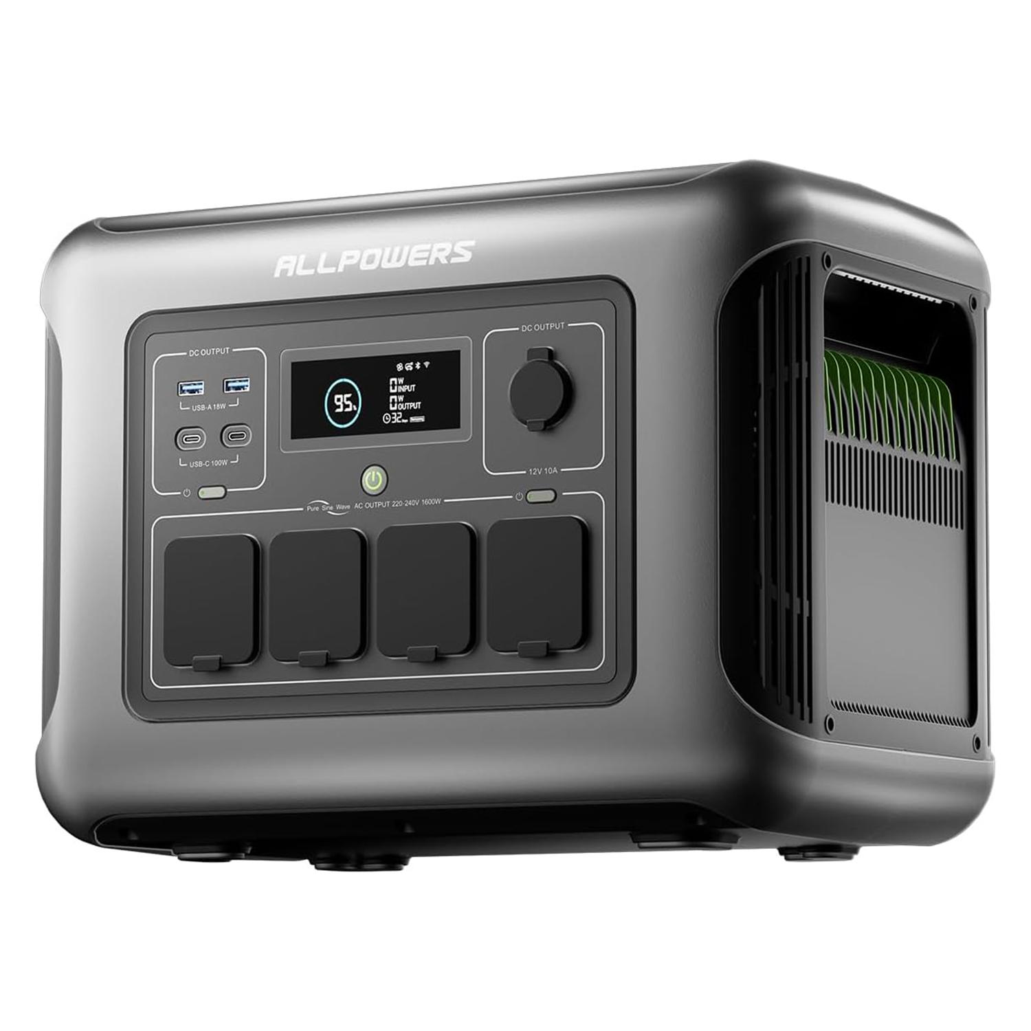 ALLPOWERS R1500 LITE Tragbare Powerstation, LFP-Backup-Akku 1056Wh mit 4 AC-Steckdosen 1600W
