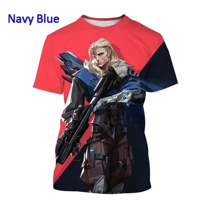 Beliebtes Spiel Valorant Muster Herren 3D-Druck Sommer Lässig Kurzarm T-Shirt XXS navy blau