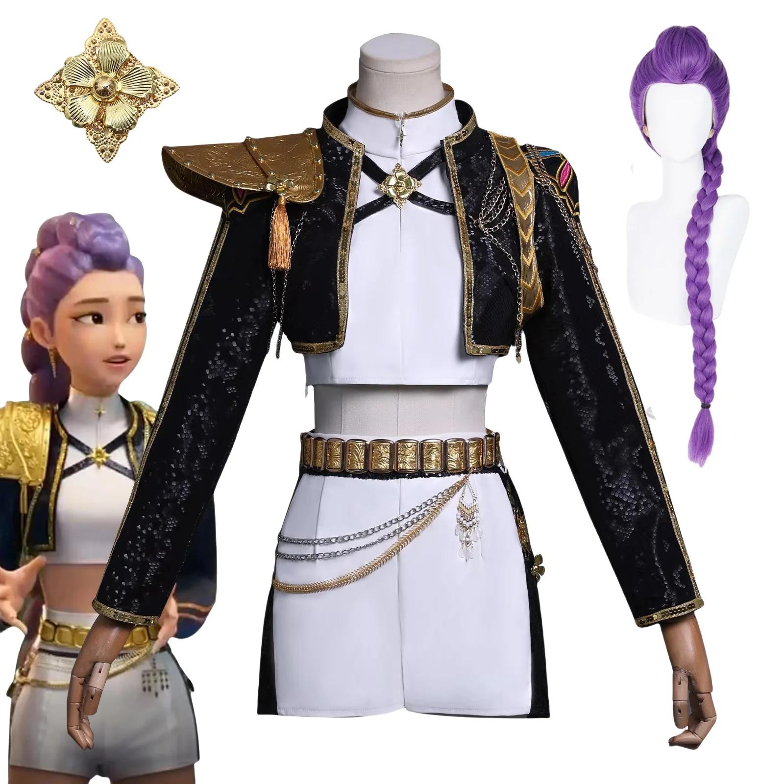 Rumi Cosplay Kostüm Anime KPop Rum Kostüm Perücke Frau Mädchen Uniform Weihnachten Halloween Erwachsener Kind Party Dringend Senden 110&Rumi black