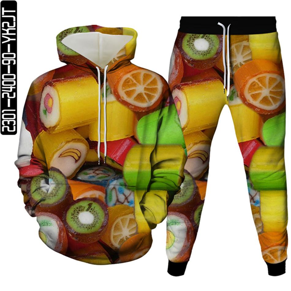 Farbe Süßigkeiten Schokolade 3D Gedruckt Weibliche Herbst Kleidung Sets Männer Mode Hoodies + Hosen 2Pcs Anzüge Frauen Casual Trainingsanzug s-6XL S