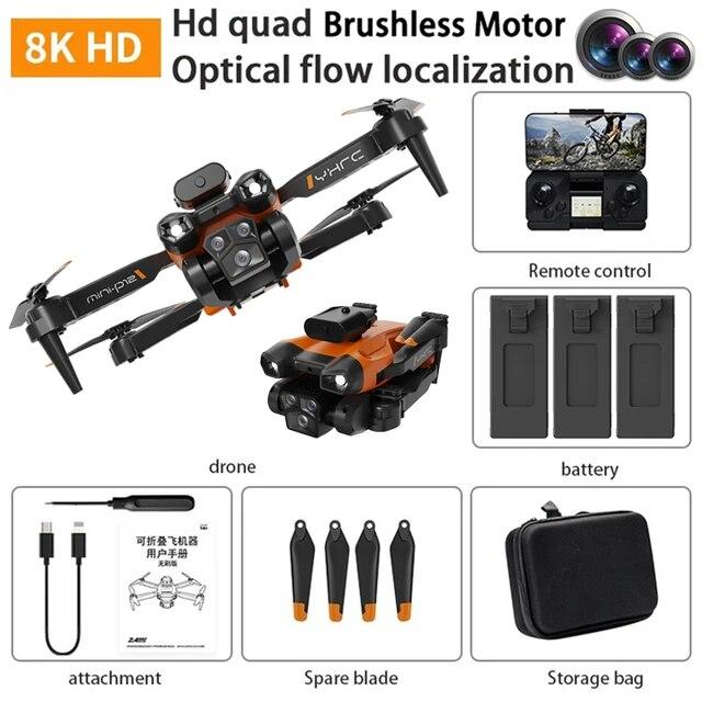 2025 P12 Pro Drohne 4K/8K HD Luftaufnahmen ESC Fotodrohne Verfolgung Rückkehr bei niedrigem Akkustand Drei-Achsen Gimbal Stabilisierung Video Quadcopter Spielzeug Geschenk 8K dual camera 3 battery schwarz