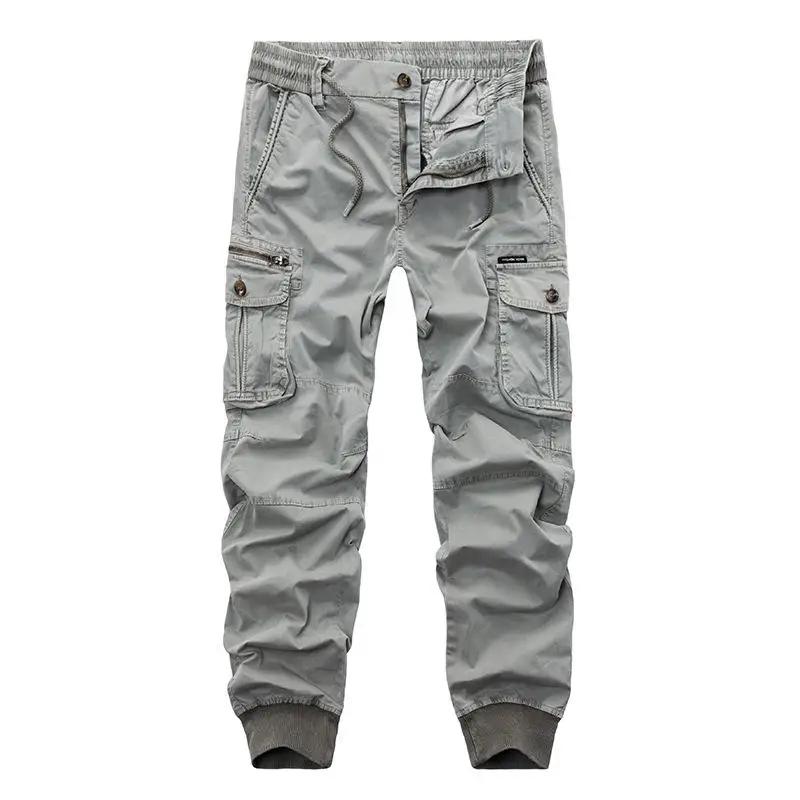 Männer Casual Jogger Einfarbig Hosen Männer Baumwolle Elastische Hosen Military Stil Armee Cargo Hosen 34 weiß