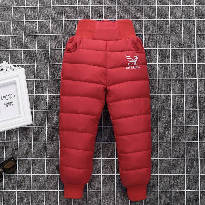 Warm verdicken Jungen Mädchen Daunenhose Winter Plus Samt Kinder hohe Taille Hose Ski Daunen gepolsterte Hose 110 rot