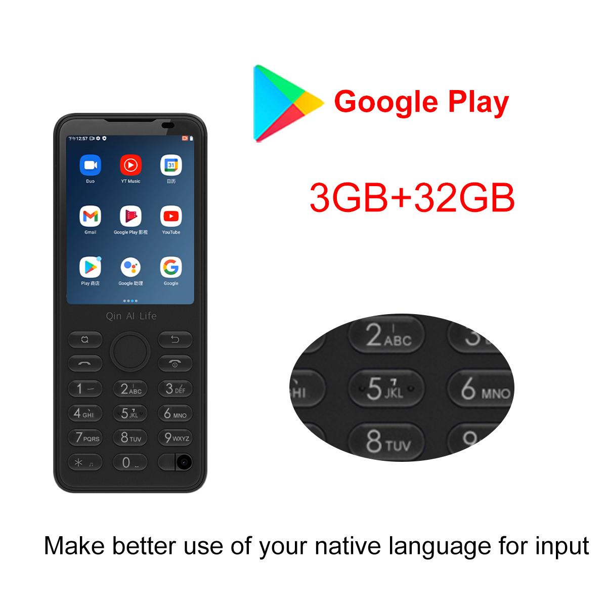 Qin F21 Pro Smart-Touchscreen-Telefon, WLAN + 2,8 Zoll, 3 GB + 32 GB, Bluetooth 5.0, 480 x 640, globale Version Google Play schwarz