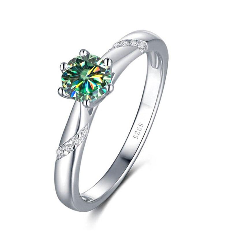 Bague Ringen Echt 1,0 Karat Moissanit Diamant Ringe Für Frauen Edlen Schmuck 925 Sterling Silber, Verlobung, Hochzeit Dame Anillo 7 grün/blau