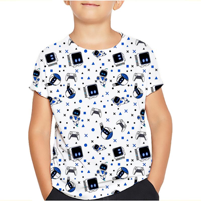 Spiel Astro Bot 3D gedruckt Kinder T-Shirt Kinder Kleidung Harajuku Cartoon Tees Casual Spaß Top Kleidung Mädchen Jungen T-Shirt 2024 130 mandel