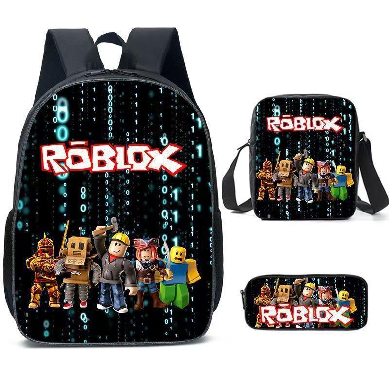 roblox dreiteiliges Schülertäschchen Cartoon-Animation Essensbeutel große Kapazität verschleißfest atmungsaktiv Schultasche Wirbelsäulenschutz Schultasche pencil bag