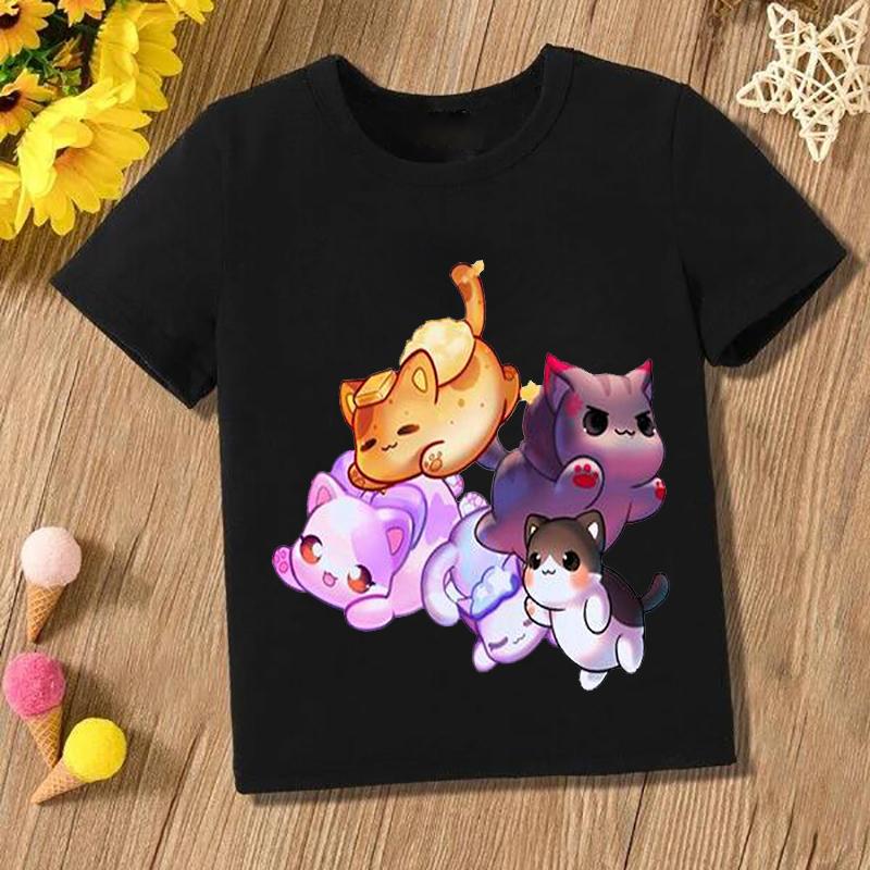 Aphmau T-Shirt Kawaii Aphmau T-Shirts Drucken Prinzessin Kinderkleidung Cartoon Anime Jungen Mädchen Shirt Katze Drucken Sommer Tops 13T+(170cm)