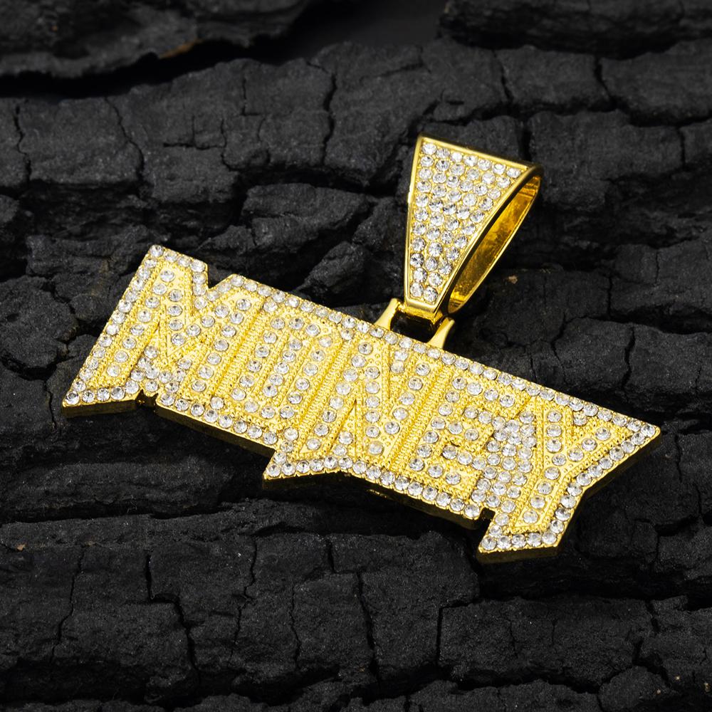 Herren Damen Hip Hop Geld Buchstaben Anhänger Halsketten 13MM Kubanische Kette Iced Out Bling Legierung Strass Hiphop Mode Charm Schmuck